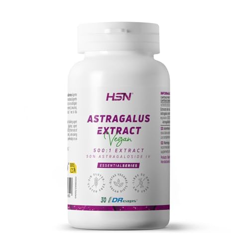 HSN Astrágalo - Astragalus membranaceus - 10000mg (10mg Astragalósido IV) | 30 Cápsulas Vegetales Gastrorresistentes DRCaps® | No-GMO, Vegano, Sin Gluten