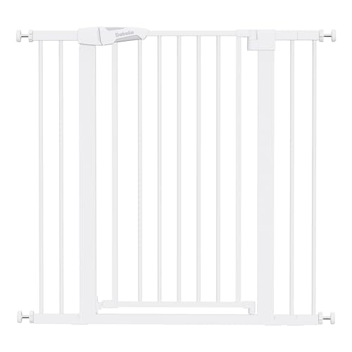 Image of Babelio 36" Tall Dog Gate PressGuard C5, 26-40" Wide Auto Close Baby Gate, Pressure Mounted Metal Pet Gate, Easy Install No Drilling, No Tools Needed, with Wall Protectors and Extension Kits, White