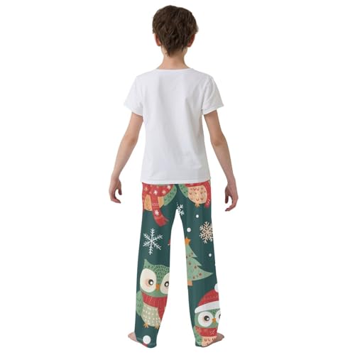 Xmas Owl Snowflake Boys Long Pants Soft Trousers Elastic Waist Kids Lounge Bottoms with Pockets S-XL3