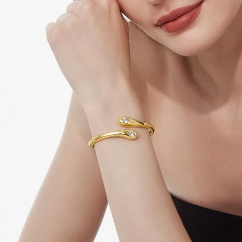 Cicy Bell 18k Gold Plated Bangle Bracelets for Women Tear Drop Cubic Zirconia Trendy Adjustable Twist Cuff Bracelets Birthday Jewelry Gifts3