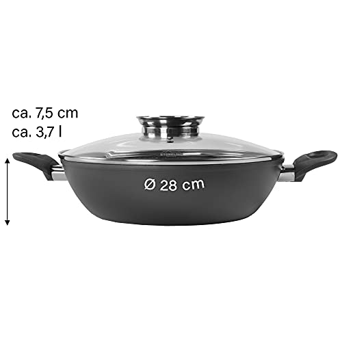 Foto von STONELINE Ceramic Servierpfanne 28 cm Hoher Rand Keramikpfanne Induktion Antihaft Pfanne mit Deckel, Keramikbeschichtung mit echten Steinpartikeln, PFAS frei, Für alle Herdarten, Backofengeeignet