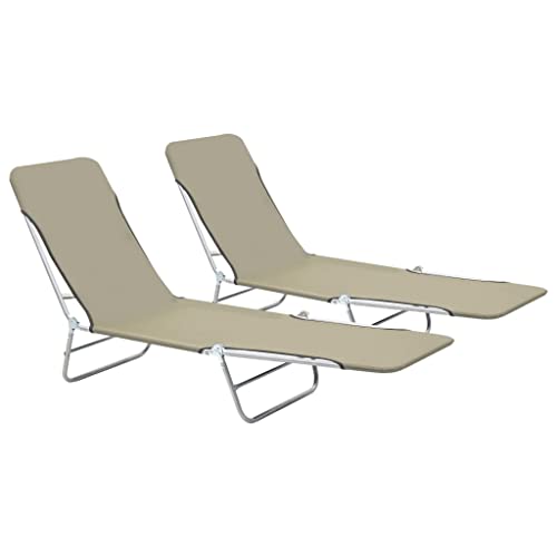 vidaXL 2X Chaise Longue Pliable Taupe Meuble de Jardin Transat Chilienne