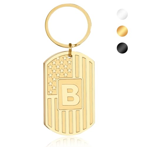 Image of Initial Keychain for Men, A-Z Letter American Flag KeyChain Gifts for Men
