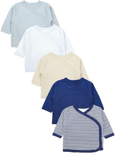 Maglie incrociate a manica lunga per neonati maschi nel pratico set da 5 ideali per l’uso quotidiano dalla nascita
