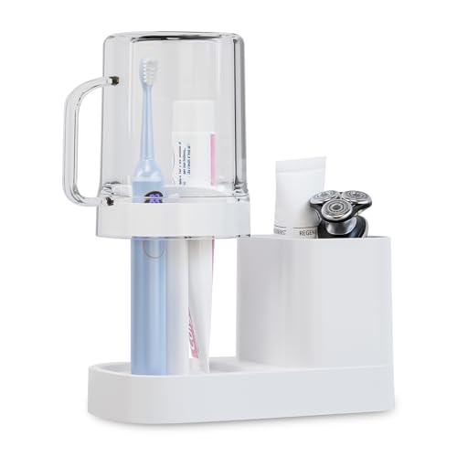 カバー付き歯ブラシホルダー| 電動歯ブラシ収納 れ 小物入れ 洗面所 浴室 キッチン 収納便利 5.0 (ホワイト)
