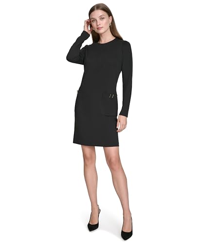 H HALSTON Women's Long Sleeve Scoop Neck Wear to Work Dress2
