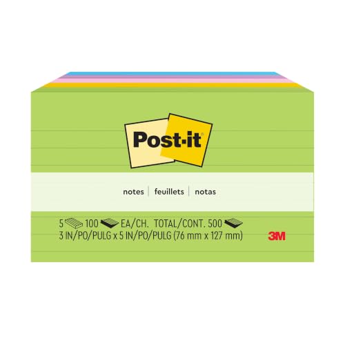 Post-it Notes, 3 in x 5 in, 5 Lined Sticky Notes Pads, 100 Sheets per Pad, Floral Fantasy Collection, Back to School Supplies and Oﬃce Products