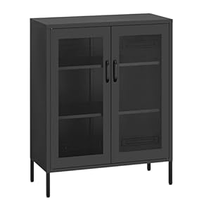 Buffet Sideboard Cabinet, Metal Storage Cabinet with Mesh Doors, Liquor Cabinet with Adjustable Shelves for Kitchen, Living Room, Home Office, Black