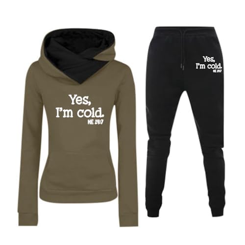 Generisch Loungewear - Conjunto de chándal largo para mujer, elegante, informal, juego de dos piezas, pantalón deportivo, manga larga, sudadera con capucha y pantalón, a12 C, S