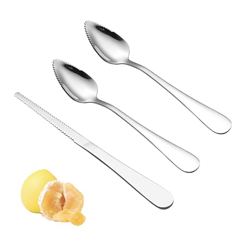 Grapefruit Spoon - Homiladi 3-Pack Stainless Steel Fruit Spoon Set | Serrated Edge Stainless Steel Melon Baller & Citrus Tool for Kiwi, Lemon, Apple, Fruit Salads and Desserts
