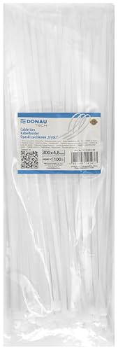 DONAU TECH Kabelbinder 100 Stück / 300 x 4,8 mm/Transparent/Verstellbar, zum Organisieren von Kabeln/Cable Ties/UV Beständig Temperaturbeständig