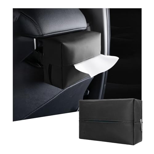 Augeny Car Tissue Holder, PU Leather Auto Sun Visor Tissue Box with Adjustable Elastic Band, Universal Mask Holder Install on Backseat and Armrest, Vehicle Interior Decor Accessories (Black)