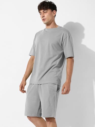 Image of Zombom Combo of Men's Night Suit | Men's Co-ord Set | Lounge-wear Nightdress Pajama Set | Summer Night Wear | Solid Plain Casual Pajama Shorts Set | Beach Wear Pack of 2