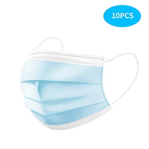 Fesjoy 10Pcs Disposable Face M-as-k 3 Layers M-as-k Non-woven Disposable Anti-dust Safe Breathable M-as-ks Blue