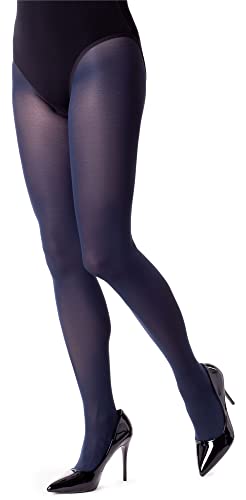 NOQ Collants unis pour femme 40 deniers Collants de couleur décontractée avec pied semi-transparent Mireille, Navy, XXL Cover