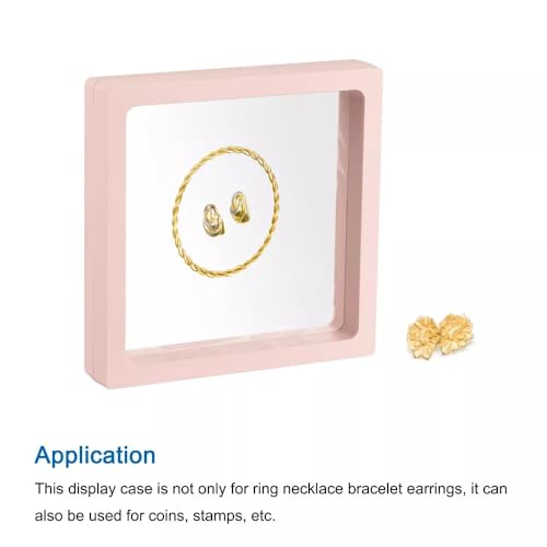 Image of Floating Display Frame, Coin Display Case, Dustproof PE Film Transparent Jewelry Storage Box for Ring Necklace Bracelet, Floating Display Case for Coin, Jewelry per Availability (Medium Pink 10pcs)