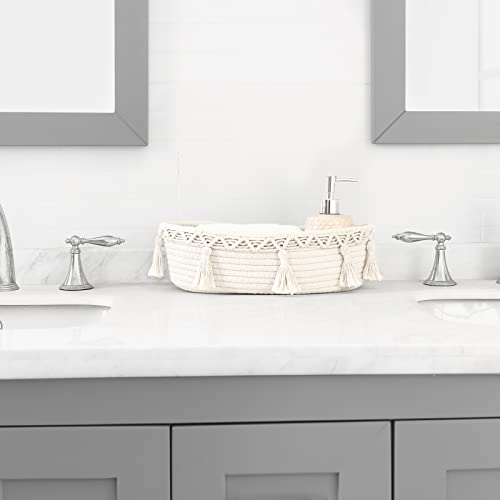 Mkono Macrame Hanging Laundry Hamper And Small Macrame Storage Basket For Toilet Tank Top Boho Bathroom Decor For Bedroom Living Room Nursery, Ivory, Set Of 2 #TOP5