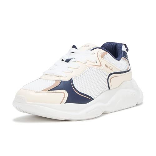 HUGO Leon Modern Running Sneaker für Damen, Naturcreme/Schwarz/Butternut, 42 EU