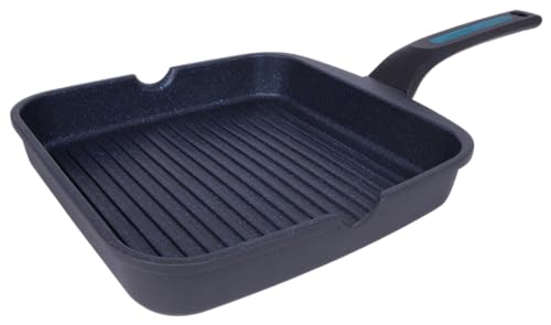Arcos Thera Sarten Grill Antiadherente de 24x24 Cm para Inducción, Gas y Vitrocerámica. Grill de Aluminio Fundido con Mango Ergonómico Extraíble y Apta para Lavavajillas. Color Negro y Azul