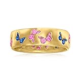 Ross-Simons 1.00 ct. t.w. Pink and Blue Sapphire Butterfly Ring in 18kt Gold Over Sterling. Size 8