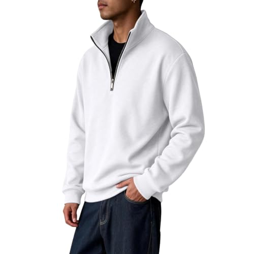 Mens 3/4 Zip Pullover Big and Tall Polo Neck Fleece Vintage Sweatshirt - image 2