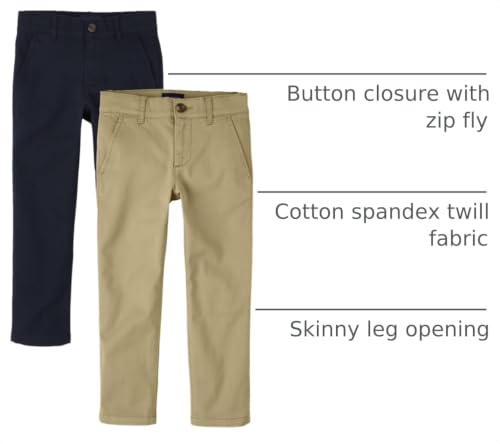 Image of The Children's Place Boys Stretch Skinny Chino Pants,Flax /New Navy 2 Pack,8
