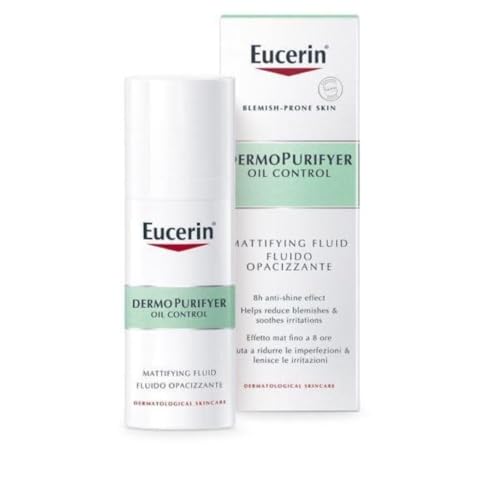 Eucerin DermoPurifyer Oil Control Mattifying Fluid 50ml, Provides 8 Hours of Shine Control for Oily Skin, Soothing Fluid with Salicylic Acid