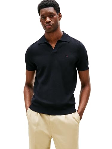 Tommy Hilfiger Men's Short Sleeve V-Neck Knit Polo Shirts in Regular Fit with Stretch