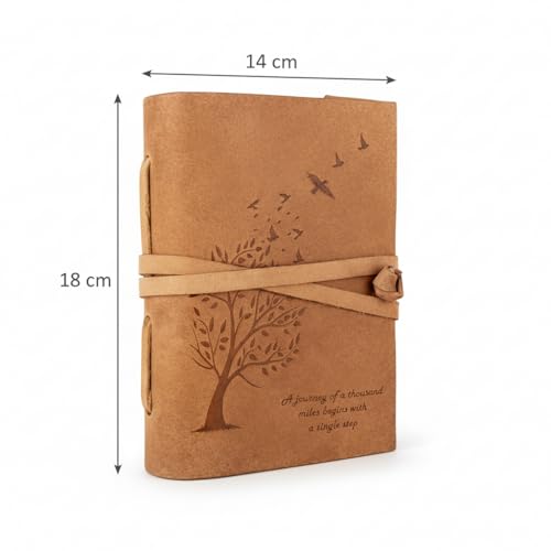 Image of AccuPrints 240 Page Leather Size 5 b y 7 inch Travel Diary with Inspirational Quote, Vintage Craft Paper Notebook for Writing, Sketching, Scrapbooking, Compact Size with Strap Closure