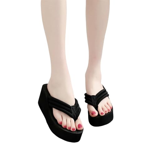 YMKJZLBD Chanclas Mujer Mujeres Fashion Wedge Flip Plataforma De Verano Zapatos para Niñas Zapatillas Playa Interior Black-Entero 6 Cm-40 (eu-38 5) Longitud del Pie 9 65 '