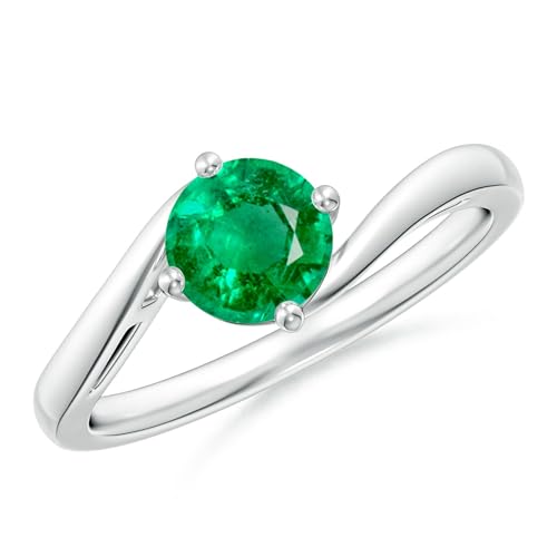 Angara Natural Emerald Solitaire Engagement Ring for Women | Round Emerald Solitaire Ring in White...