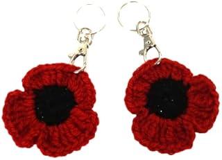 Set of 2 red Poppy keyrings, Crochet handmade poppy keyring, poppy keychain, poppy keyring, poppy gift