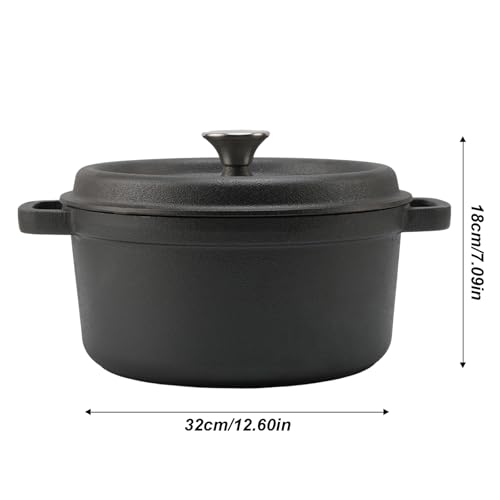 Cast Iron Dutch Oven with Lid and Dual Handles, Non-Stick Dutch Oven Pot, Heavy-Duty, Sturdy Dutch Oven Cookware for Bread Baking, Braising, Stews, Roasting - Black, 26cm - Image 3