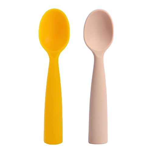 WeddHuis 2 Pcs Cucharas de Silicona,Cuchara de Autoalimentación,Cuchara de Alimentación de Pie para Niños,Juego de Cucharas para Adultos Bebés y Niños