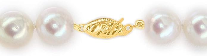 14K Gold White Japanese Akoya Cultured Pearls 18" Silk-Knotted Strand Pearl Necklace - Choice of Pearl Size & Clasp Gold Color - Image 4