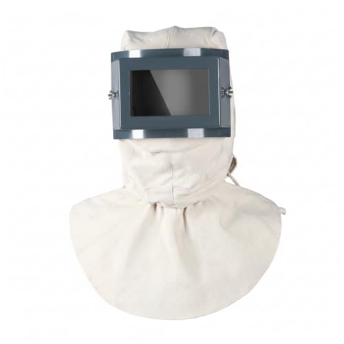 Protective Visor, Sandblasting Hood, Sandblast Hood with 27cm Replaceable Square Pc Visor - Breathable Dust & Sand Protection for Industrial Use (White, Thickened Rain Silk Fabric)