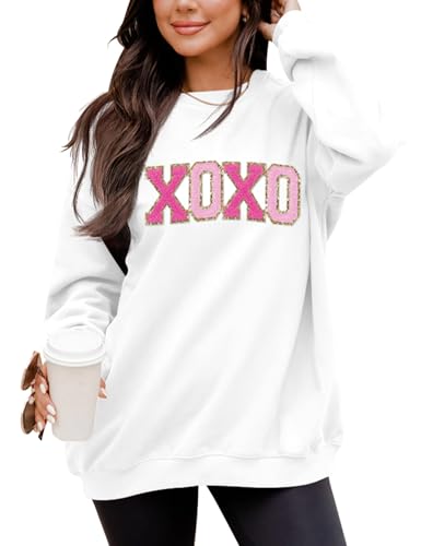 LETSEE Womens Crewneck Sweatshirt Cotton Blend Long Sleeve Casual Pullover Tops Letter Lover(White, Medium)