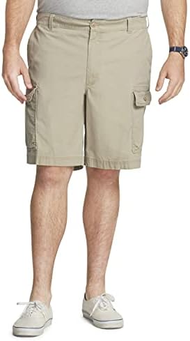 IZOD Men's Big & Tall Big and Tall Saltwater Stretch 10.5" Cargo Short, Cedarwood Khaki, 52