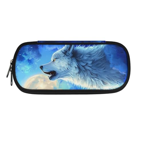 Image of Girls Wolf Moonlight Pencil Case for School Class Lightweight Pen Cases Stationery Pouch Storage Bag with Zipper Pen Organizer Back to School Supplies