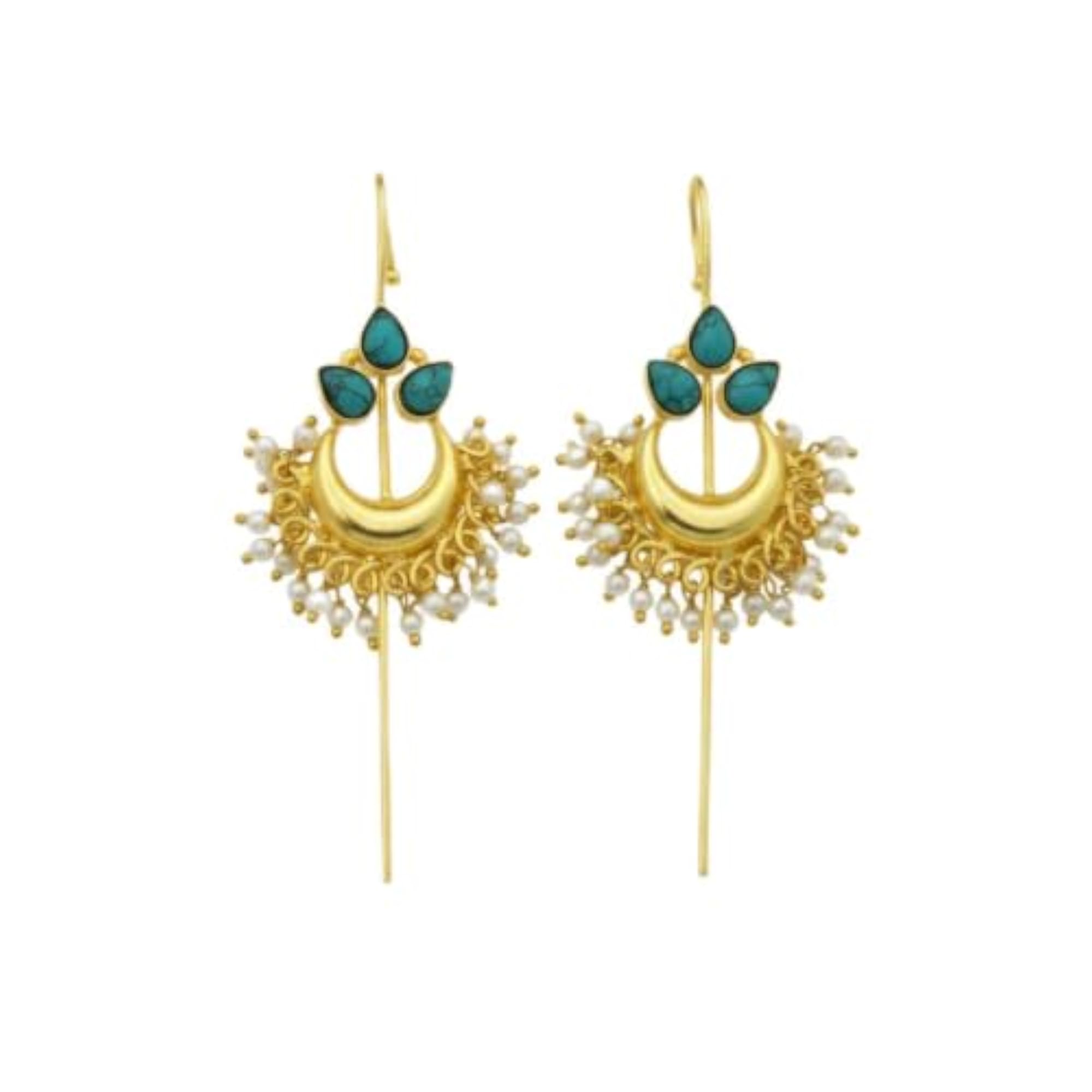 Gold Plated Turquoise Needle Ear Cuff Earrings for Women