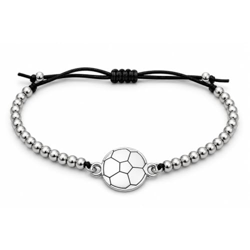 Image of Sportybella Soccer Bracelet, Soccer Jewelry, Adjustable Silver Beads on Black Strings Soccer Bracelet, Soccer Gifts For Women