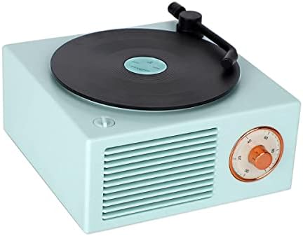 Old Fashioned Classic Vinyl Record Player Style Bluetooth Speaker Blue Portable Stereo Sound Cute Look Gift for Girls Bass Enhancement Loud Volume Speaker