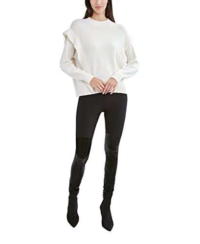 Bcbgmaxazria Women's Long Sleeve Sweater With Ruffle Detail, Gardenia, X-Large #TOP3