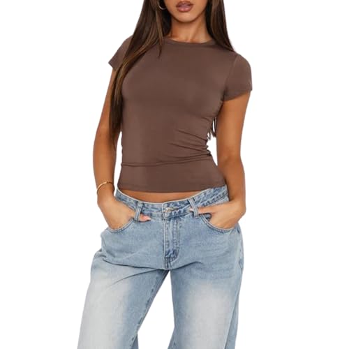 Damen Oberteil Kurzarm Shirt Slim Fit Basic T-Shirt Sommer Oberteile...