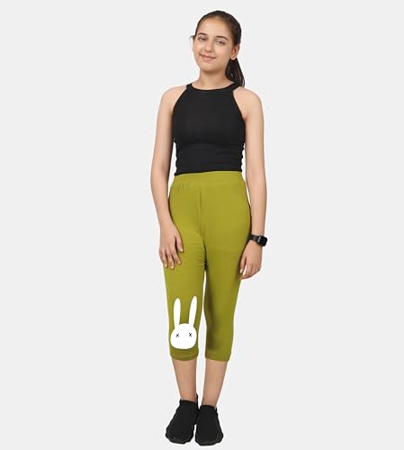 Image of KYDA KIDS Girls Cotton Printed Stretchable Capri Leggings (3 /4 th Pant) for Dance, Yoga, Running, Exercise, Pack of 2