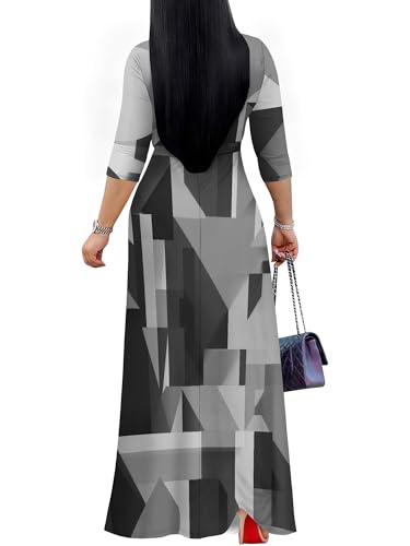 Image of Womens Plus Size Maxi Dresses Casual 3 /4 Sleeve Sundress Fall Wedding Guest Dress with Belt