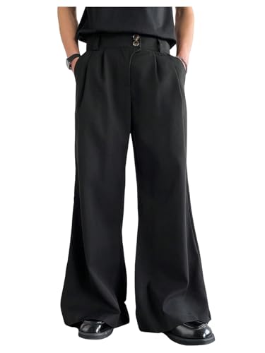 GORGLITTER Men's Button Fly Pleated Baggy Dress Pants Wide Leg Loose Trousers with Pockets