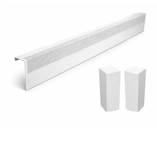 Baseboarders Basic Series 6 ft (72in) Galvanized Steel Slip-On Baseboard Heater Cover + Left & Right Endcaps, Rust Resistant, White, for Hydronic Hot-Water Systems