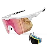HAAYOT Polarized Sports Sunglasses for Men Women Youth Baseball Cycling Running Softball Biking Glasses 5 Lenses Color Spray Pink