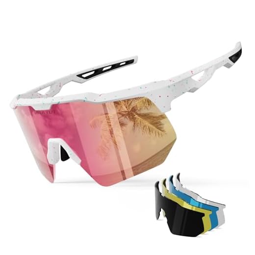 HAAYOT Polarized Sports Sunglasses for Men Women Youth Baseball Cycling Running Softball Biking Glasses 5 Lenses Color Spray Pink